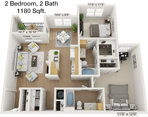 1,180 sq ft floorplan layout