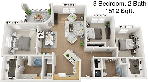 1,512 sq ft floorplan layout