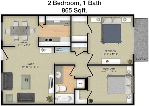 865 sq ft floorplan layout