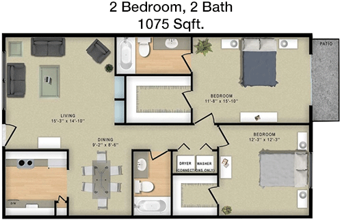 1,075 sq ft floorplan layout