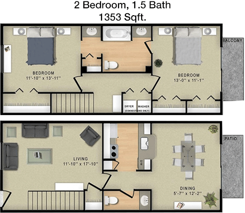 1,353 sq ft floorplan layout
