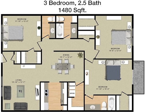 1,480 sq ft floorplan layout