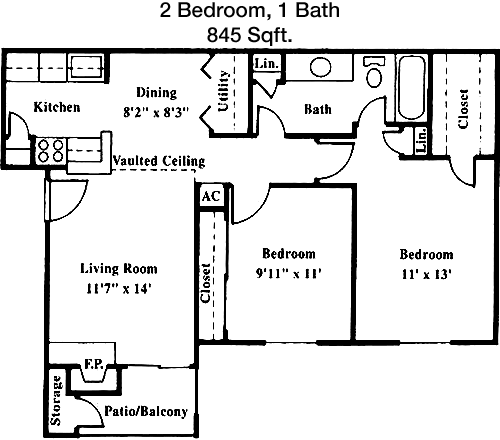 845 sq ft floorplan layout