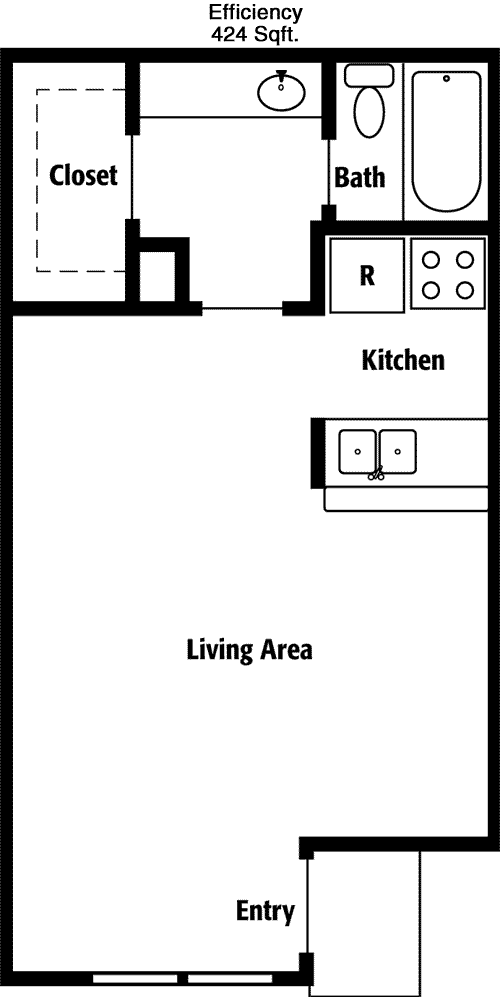 424 sq ft floorplan layout