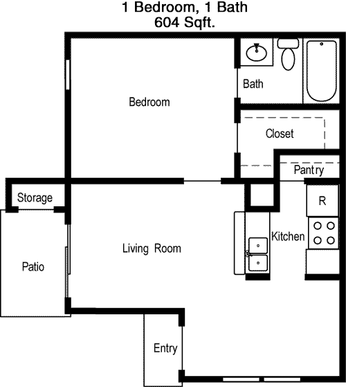 604 sq ft floorplan layout