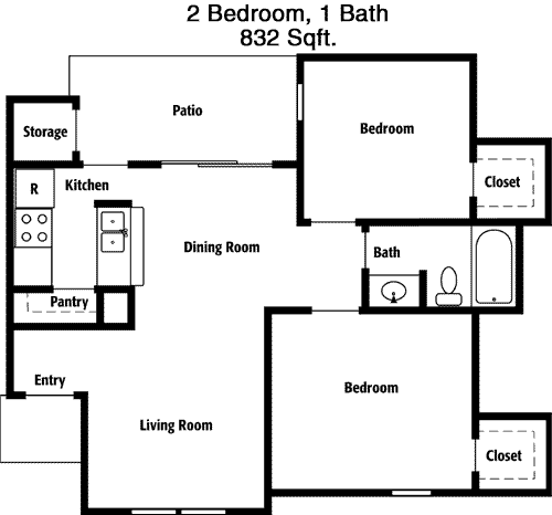 832 sq ft floorplan layout