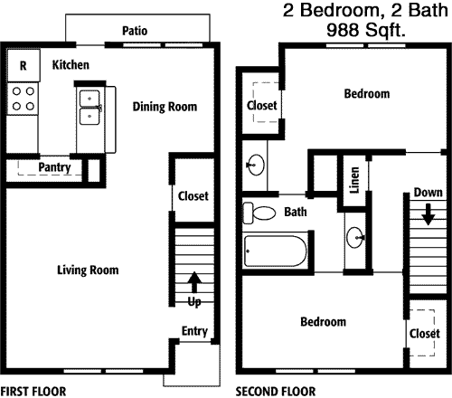 988 sq ft floorplan layout