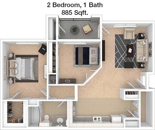 885 sq ft floorplan layout