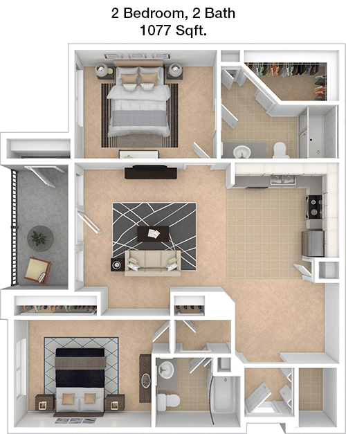1,077 sq ft floorplan layout