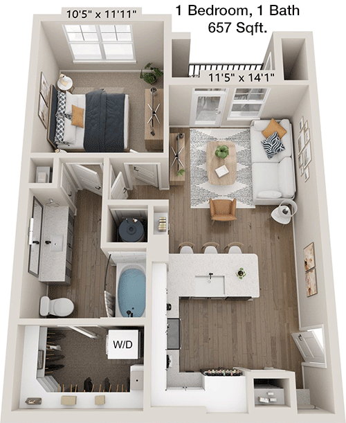 657 sq ft floorplan layout