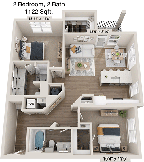 1,122 sq ft floorplan layout