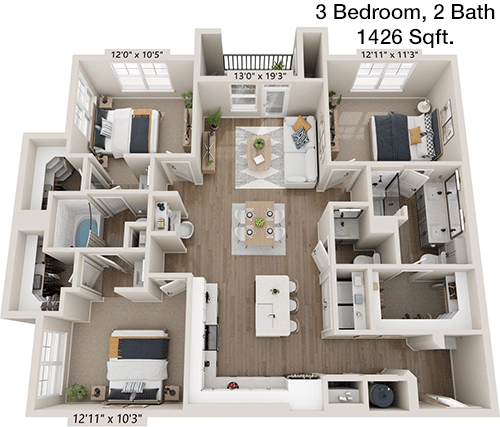 1,426 sq ft floorplan layout