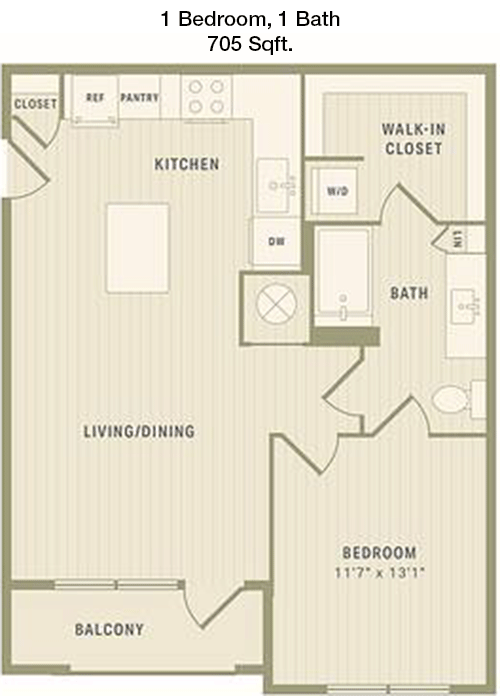 705 sq ft floorplan layout
