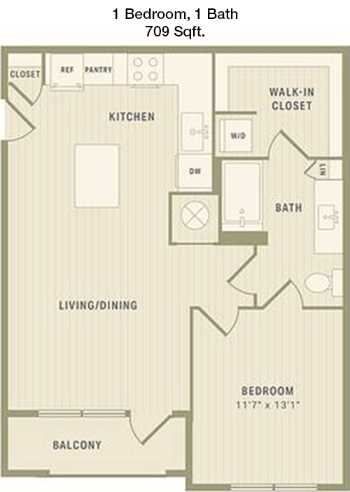 709 sq ft floorplan layout