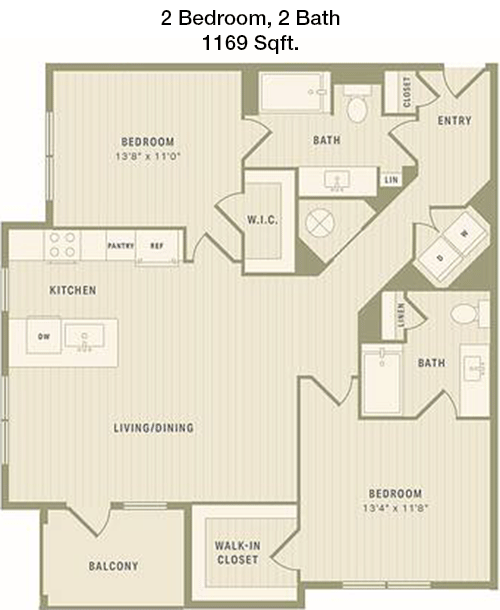 1,169 sq ft floorplan layout