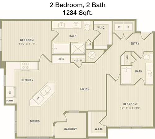 1,234 sq ft floorplan layout
