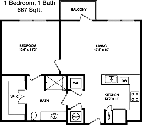 667 sq ft floorplan layout