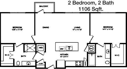 1,106 sq ft floorplan layout