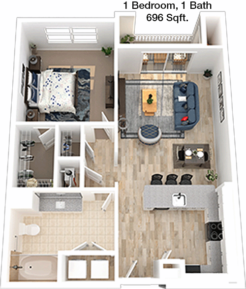 696 sq ft floorplan layout