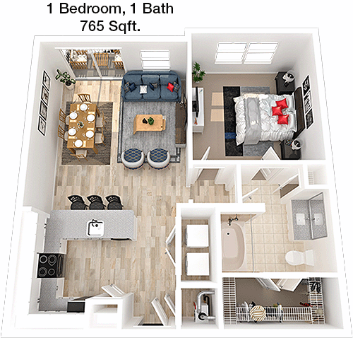 765 sq ft floorplan layout