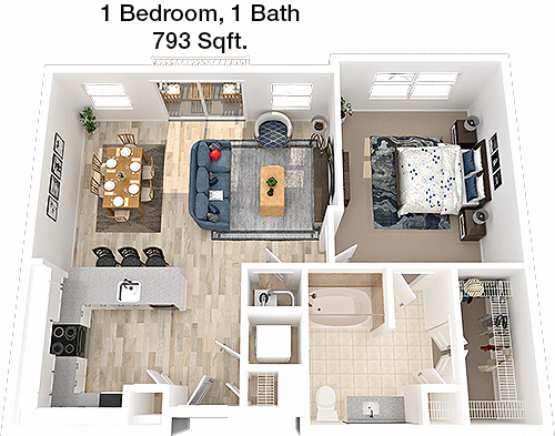 793 sq ft floorplan layout