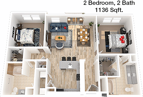 1,136 sq ft floorplan layout