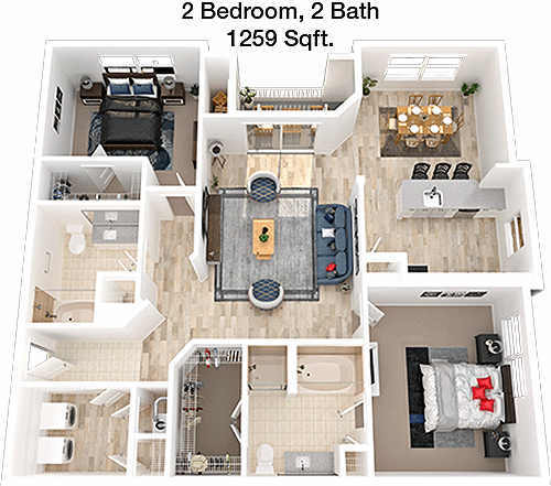 1,259 sq ft floorplan layout