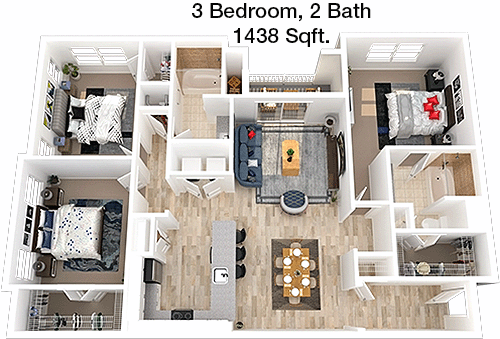 1,438 sq ft floorplan layout