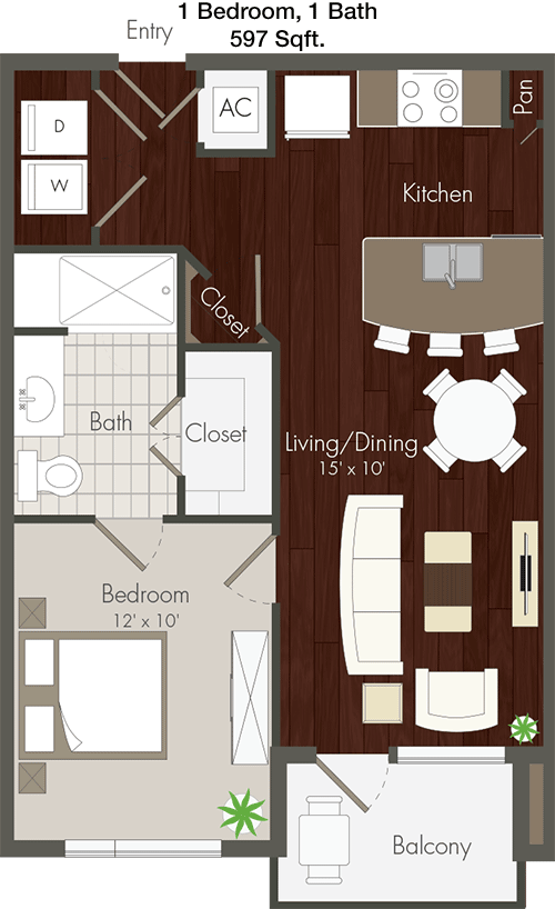 597 sq ft floorplan layout