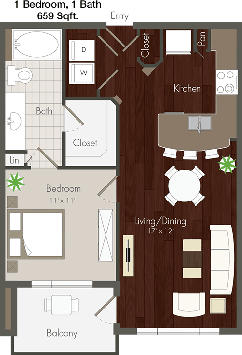 659 sq ft floorplan layout