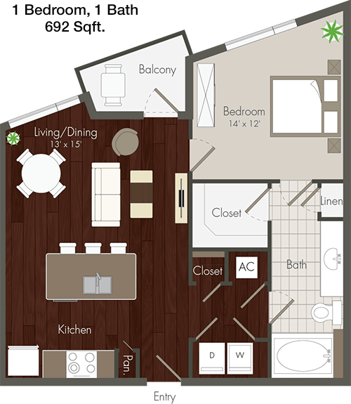 692 sq ft floorplan layout