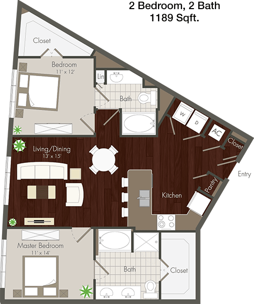 1,189 sq ft floorplan layout