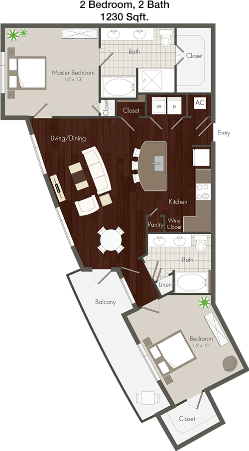 1,230 sq ft floorplan layout