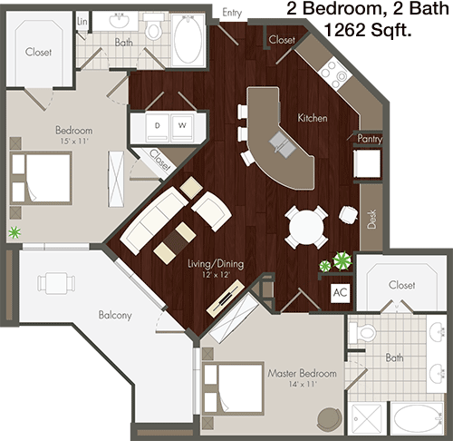 1,262 sq ft floorplan layout