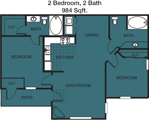 984 sq ft floorplan layout