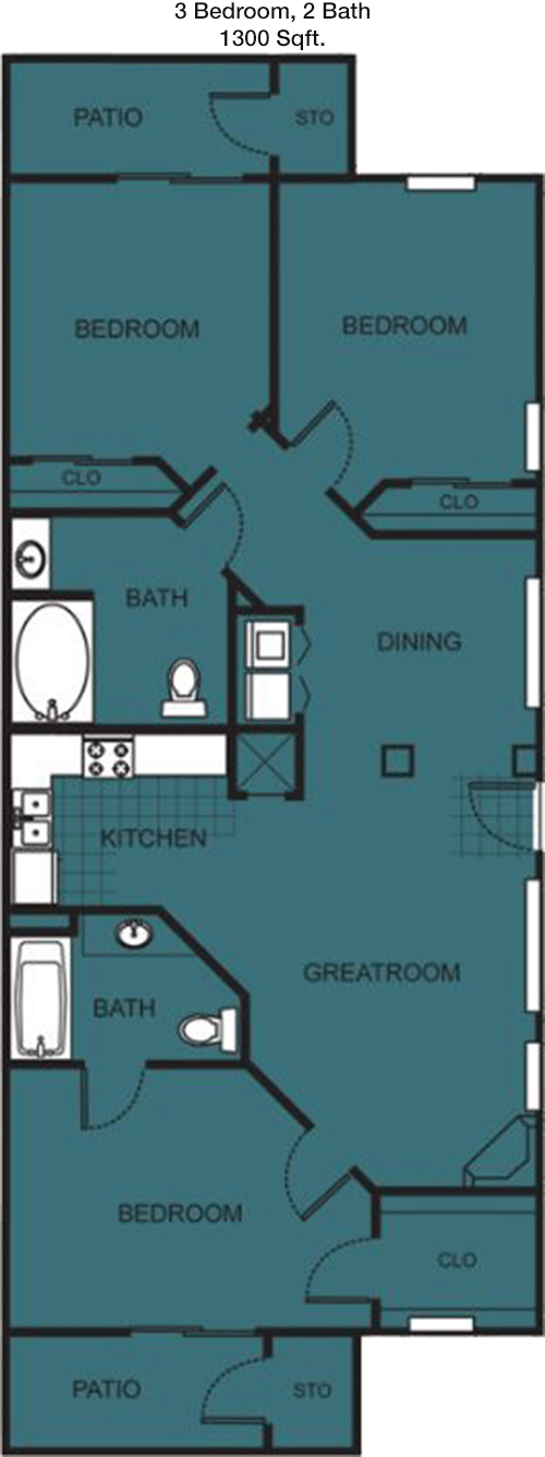 1,300 sq ft floorplan layout