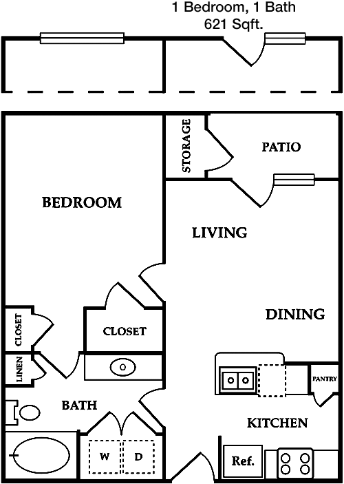 621 sq ft floorplan layout