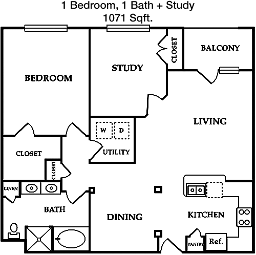 1,071 sq ft floorplan layout