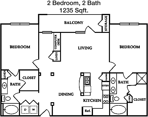 1,235 sq ft floorplan layout