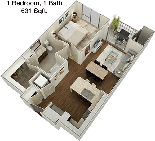 631 sq ft floorplan layout