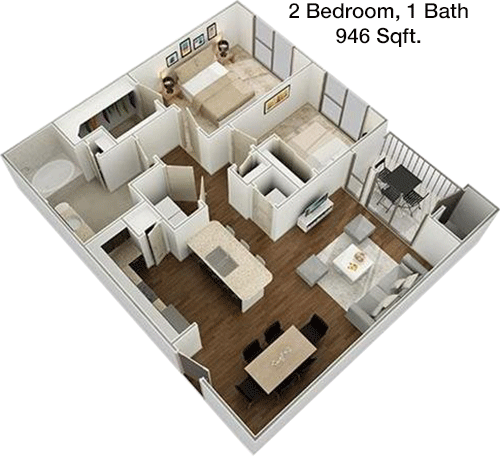 946 sq ft floorplan layout