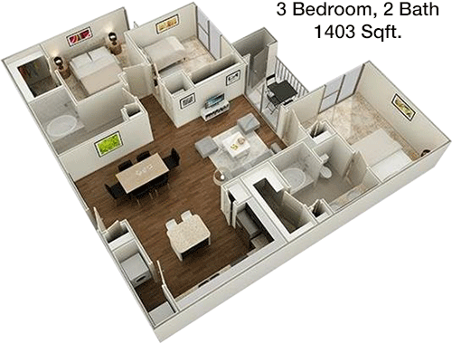 1,403 sq ft floorplan layout
