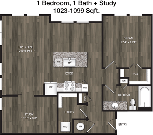 1,023 sq ft floorplan layout