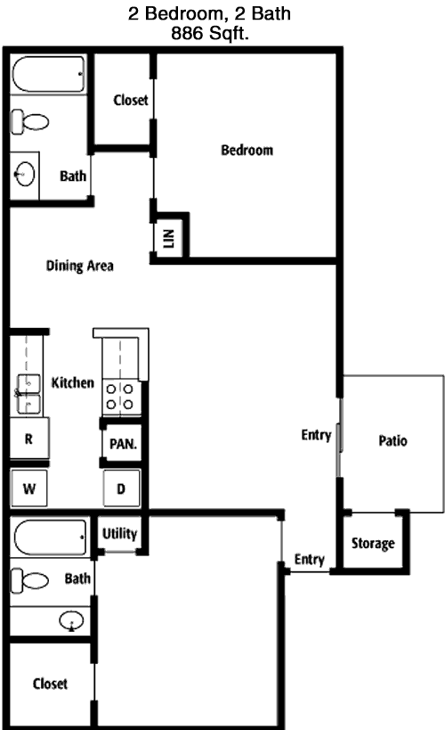 886 sq ft floorplan layout