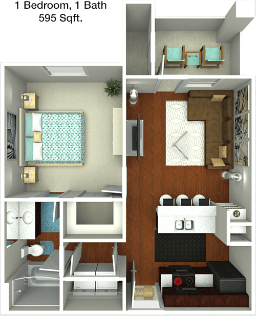 595 sq ft floorplan layout