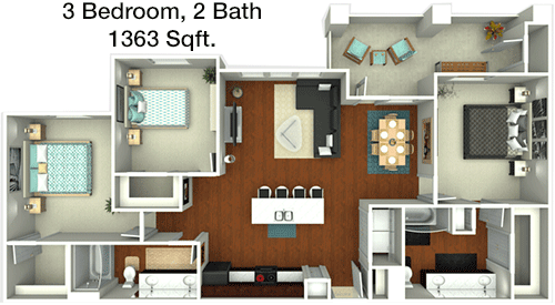 1,363 sq ft floorplan layout