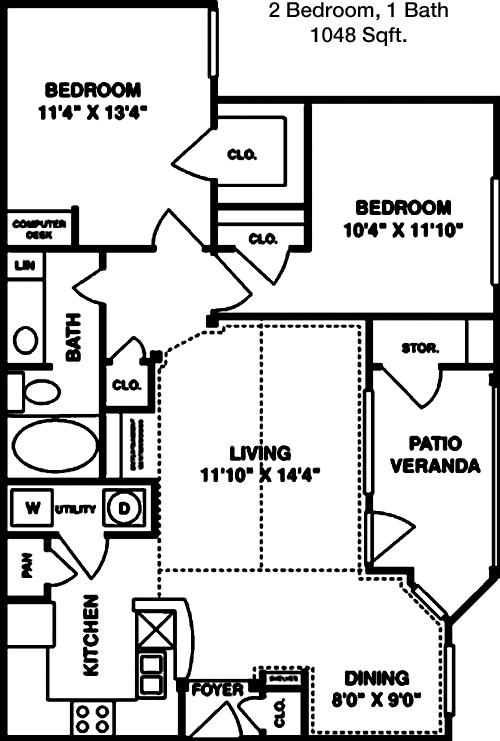 1,048 sq ft floorplan layout