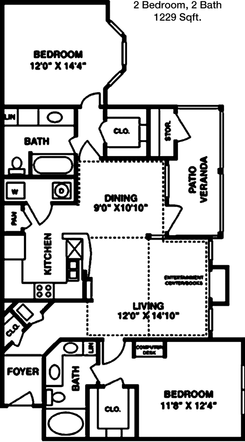 1,229 sq ft floorplan layout