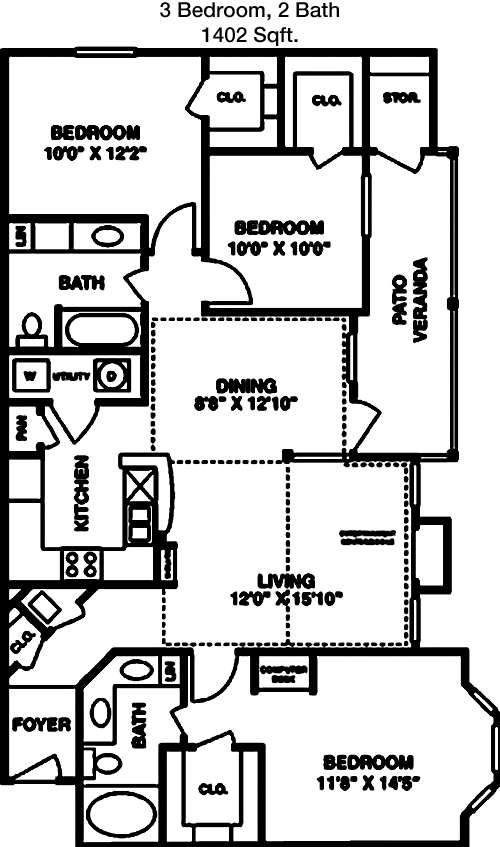 1,402 sq ft floorplan layout