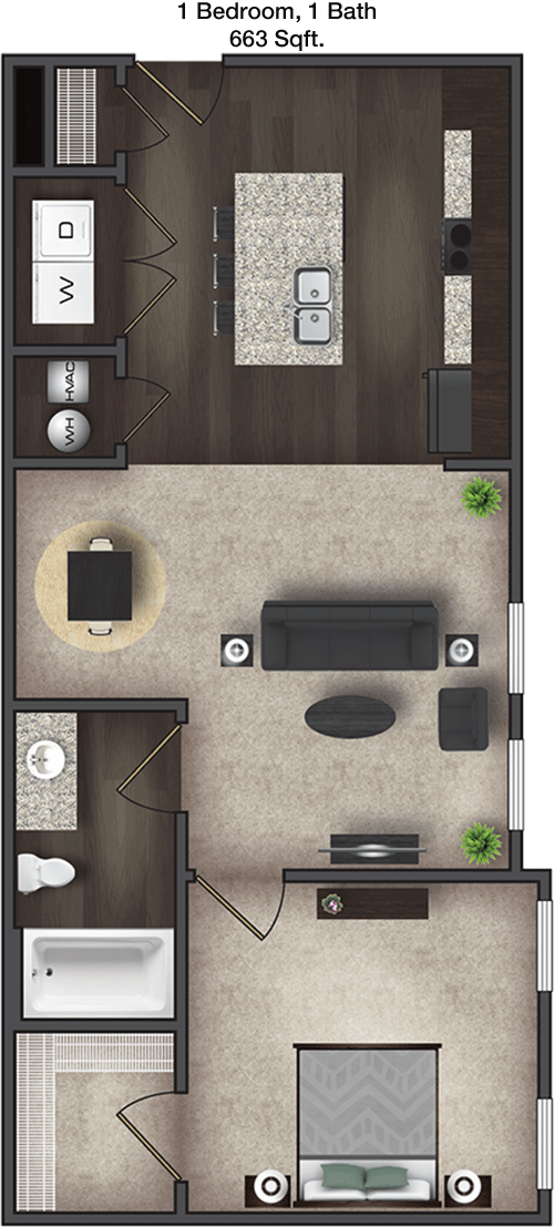 663 sq ft floorplan layout